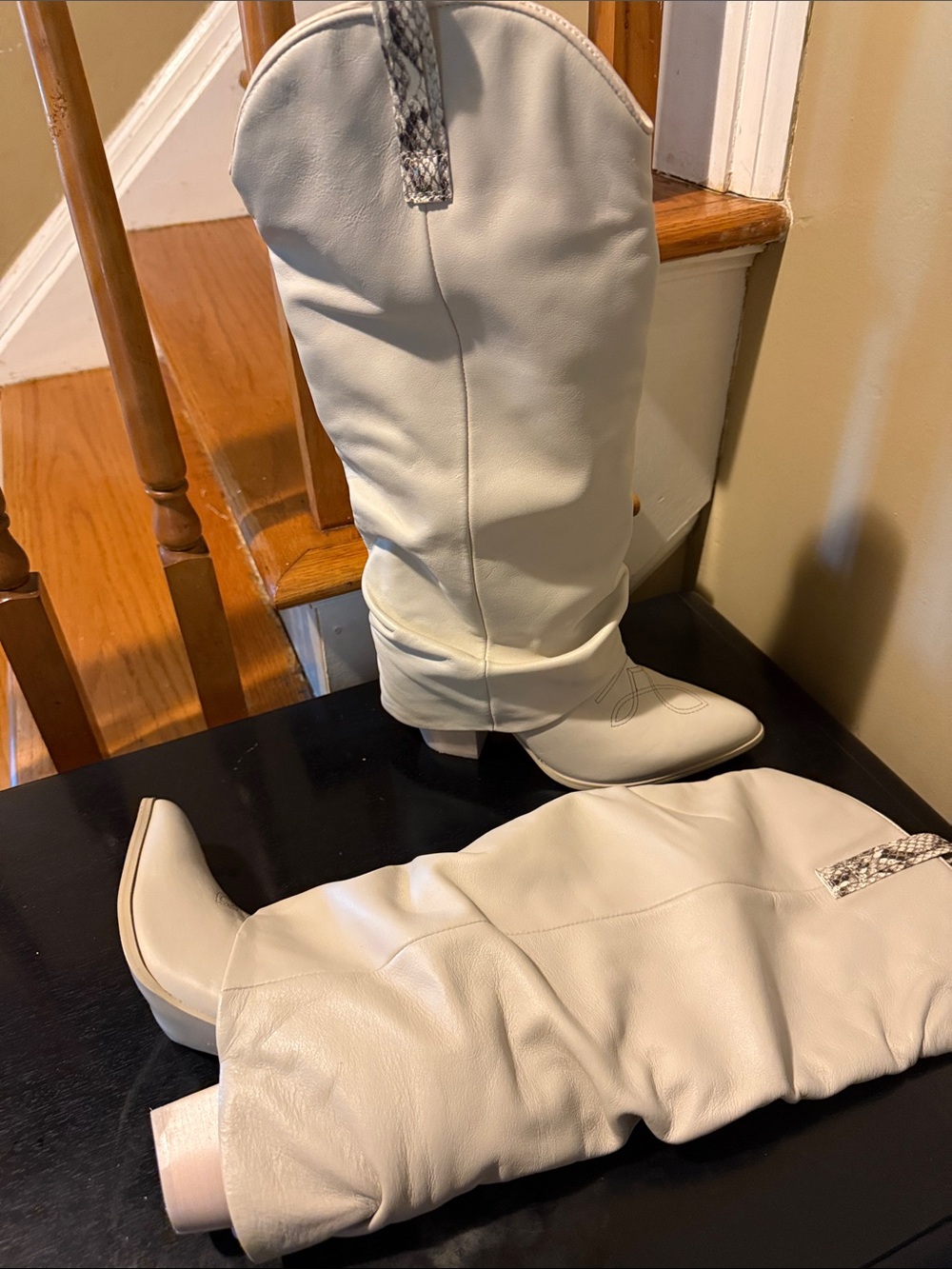 Steve Madden White Western Knee-High Heeled Boots